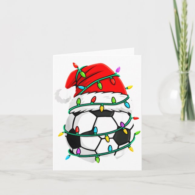 Christmas Soccer Santa Hat Lights Santa Srts Xmas  Card (Front)