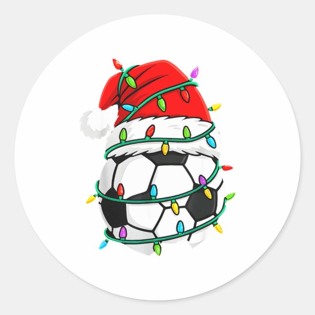 Christmas Soccer Santa Hat Lights Santa Srts Xmas  Classic Round Sticker (Front)