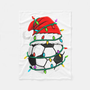 Christmas Soccer Santa Hat Lights Santa Srts Xmas Fleece Blanket