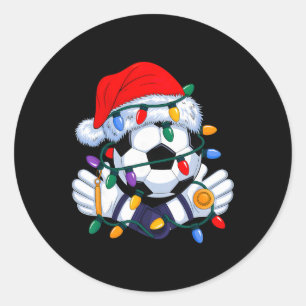 Christmas Soccer Xmas Santa Sports Hat Mens Womens Classic Round Sticker