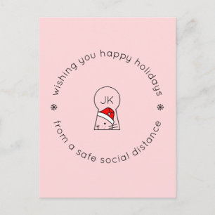 Christmas Social Distance Cute Cat Monogram Holiday Postcard