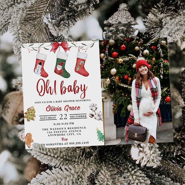 Christmas Sock Baby Shower Party Photo Invitation (Creator Uploaded)