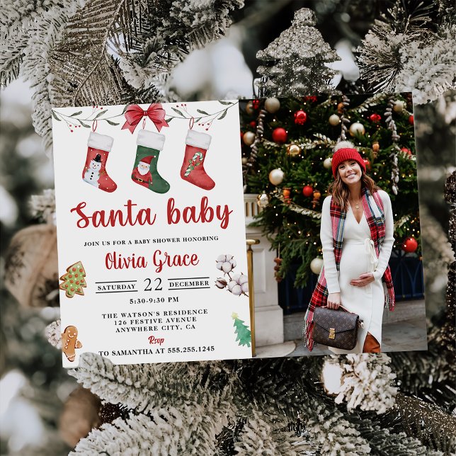 Christmas Sock Baby Shower Party Photo Invitation (Creator Uploaded)