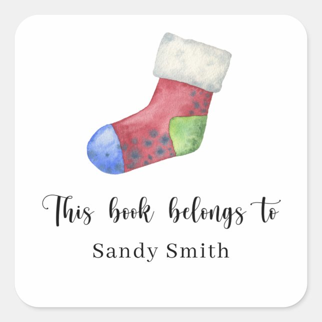 Christmas sock - This book belongs to Square Sticker (Front)