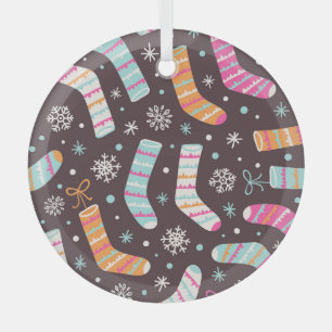 Christmas socks and snowflakes: vintage pattern glass tree decoration