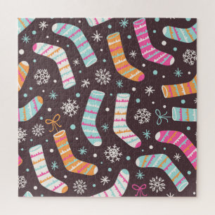 Christmas socks and snowflakes: vintage pattern jigsaw puzzle
