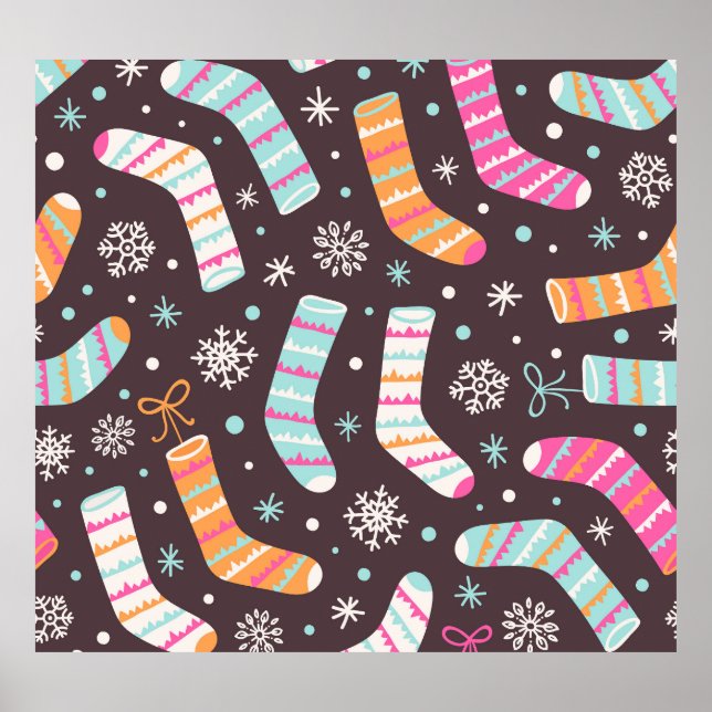 Christmas socks and snowflakes: vintage pattern poster (Front)