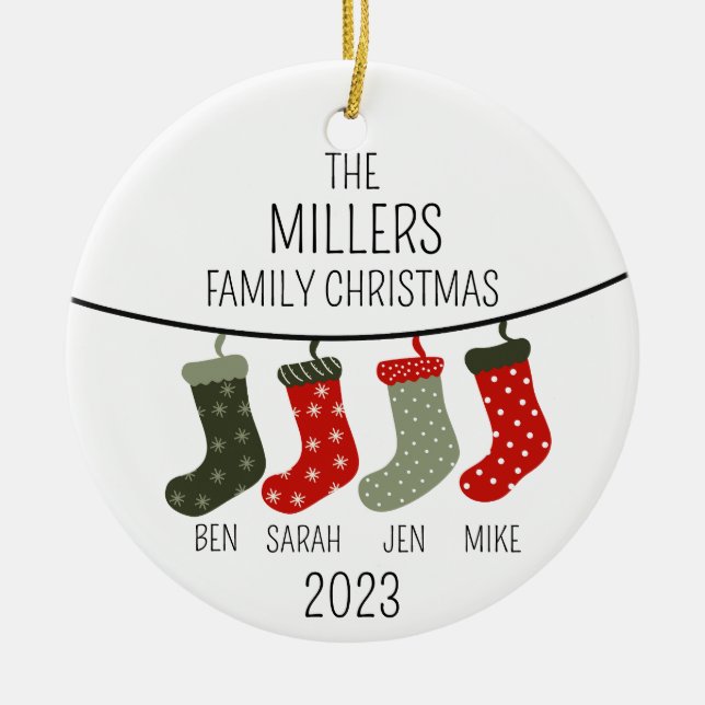 Christmas socks as a family of four ceramic tree decoration (Front)