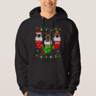 Christmas Socks Funny Siamese Cat Lover Xmas Light Hoodie