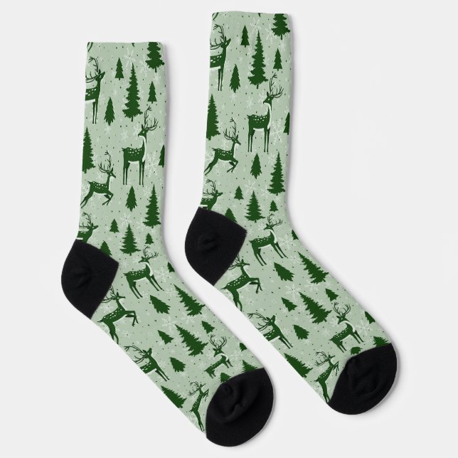 Christmas socks, green deer and trees socks (Right)