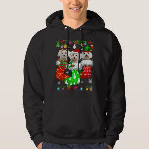 Christmas Socks Pajama Maltese Dog Puppy Lover Hoodie