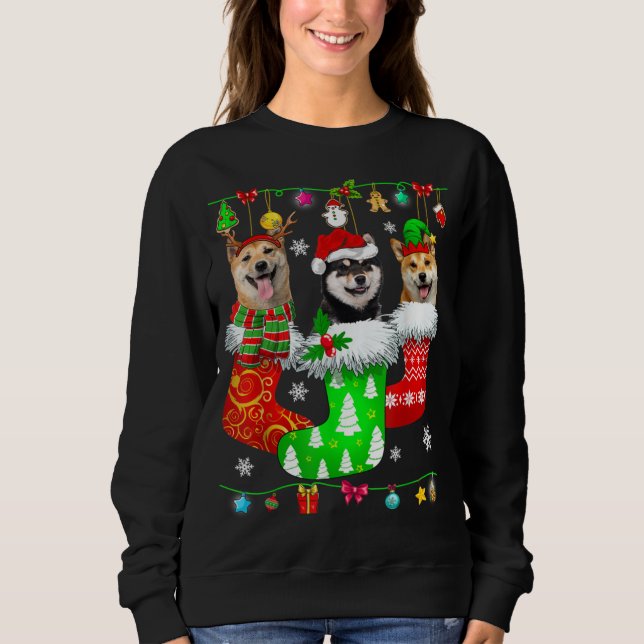 Christmas Socks Pajama Shiba Inu Dog Puppy Lover Sweatshirt (Front)