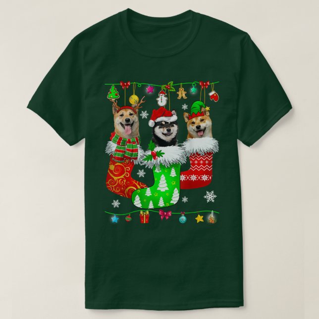 Christmas Socks Pajama Shiba Inu Dog Puppy Lover  T-Shirt (Design Front)