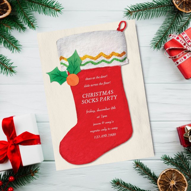 Christmas Socks Party Red & Green Invitation (Creator Uploaded)