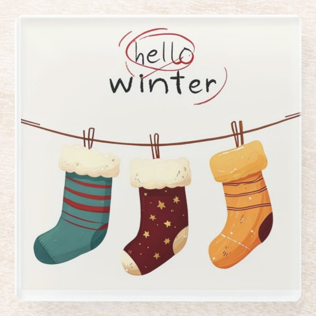 Christmas socks presents  glass coaster (Front)