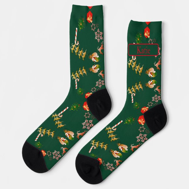 Christmas Socks "Santa's Reindeer Crew Socks (Left)