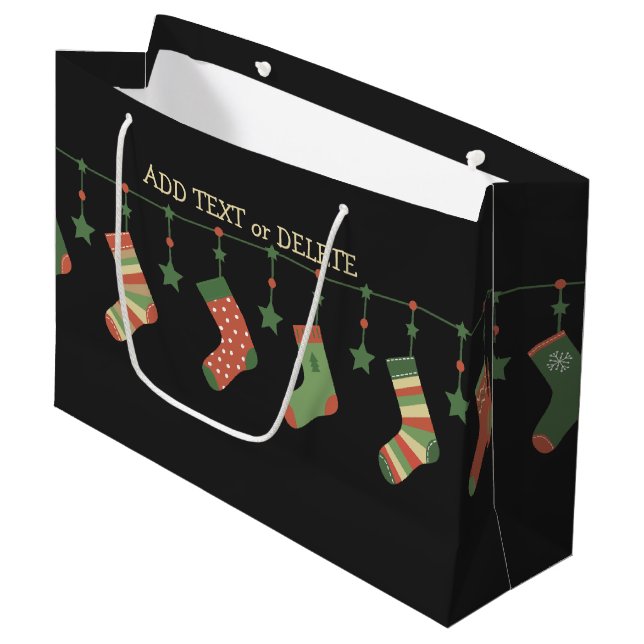 Christmas socks seasonal stockings add text large gift bag (Front Angled)