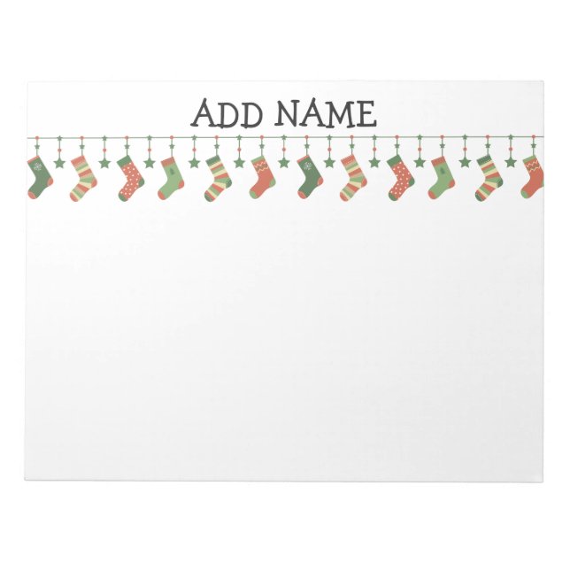 Christmas socks seasonal stockings garland text  notepad (Front)