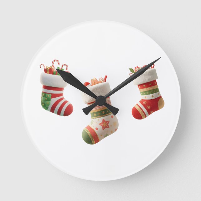 Christmas Socks Set – Cute Holiday Sock Designs Round Clock (Front)