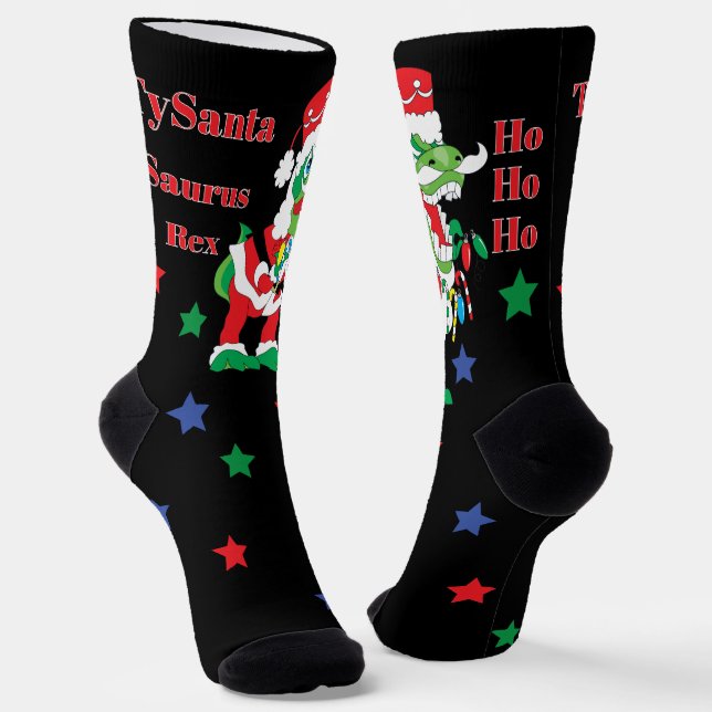 Christmas Socks TySantaSaurus Rex (Angled)