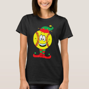 Christmas Softball Ball Elf Xmas Pajama  Boys Men T-Shirt