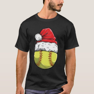 Christmas Softball Ball Santa Hat Funny Sport Xmas T-Shirt