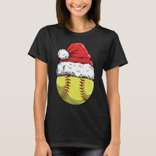 Christmas Softball Ball Santa Hat Xmas Catcher Pit T-Shirt