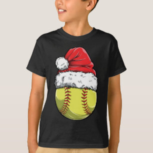 Christmas Softball Ball Santa Hat Xmas Catcher Pit T-Shirt