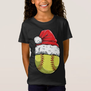 Christmas Softball Ball Santa Hat Xmas Catcher Pit T-Shirt