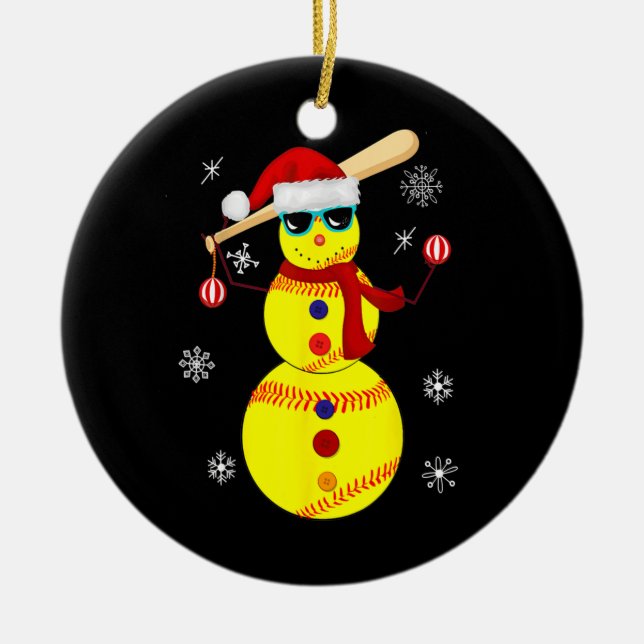 Christmas Softball Bat Snowman Santa Snowflake Ceramic Tree Decoration (Front)