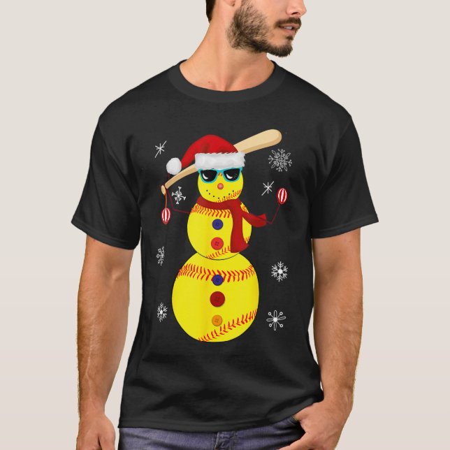 Christmas Softball Bat Snowman Santa Snowflake Gir T-Shirt (Front)