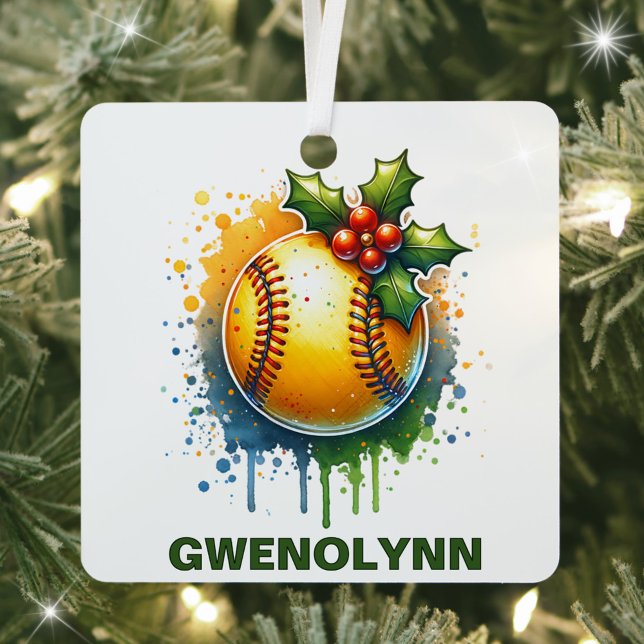 Christmas Softball Custom Name Metal Tree Decoration (Creator Uploaded)