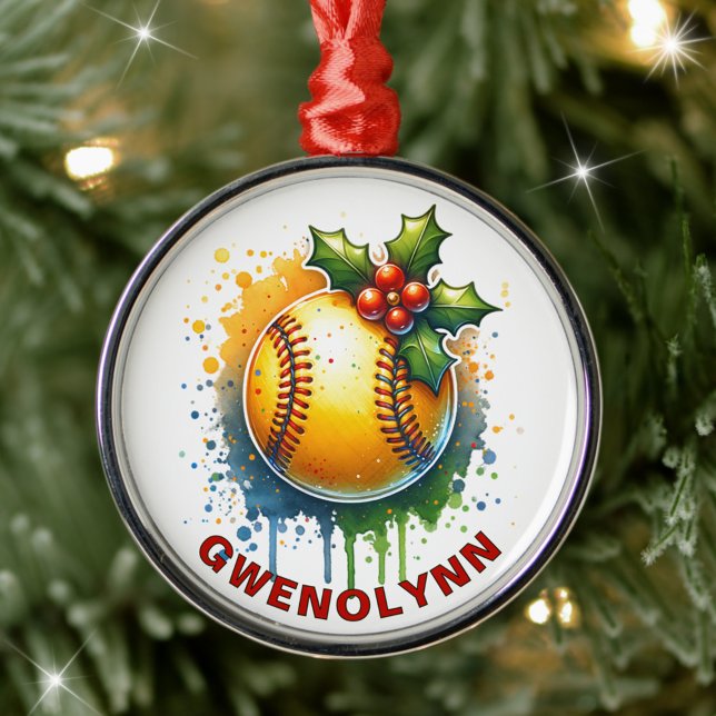 Christmas Softball Custom Name Metal Tree Decoration (Creator Uploaded)