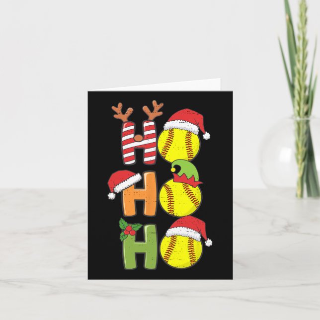 Christmas Softball Ho Ho Ho Softball Xmas Sport Me Card (Front)