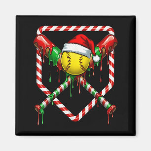 Christmas Softball Santa Hat Ice Cream Drip Men Wo Magnet