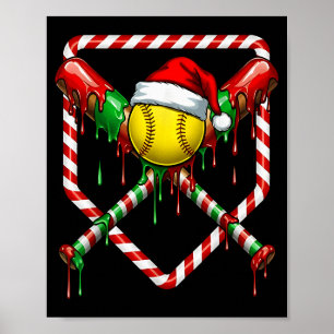 Christmas Softball Santa Hat Ice Cream Drip Men Wo Poster
