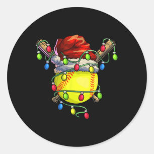 Christmas Softball Xmas Christmas Lights Softball Classic Round Sticker