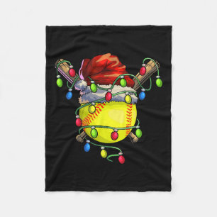Christmas Softball Xmas Christmas Lights Softball  Fleece Blanket