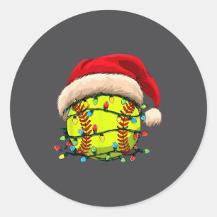 Christmas Softball Xmas Santa Srts Hat Mens Womens Classic Round Sticker