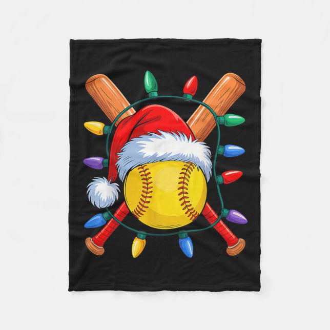 Christmas Softball Xmas Santa Srts Hat Mens Womens Fleece Blanket (Front)