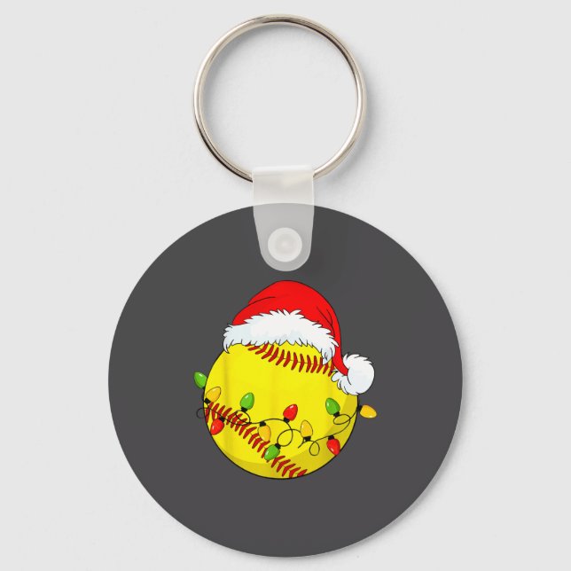 Christmas Softball Xmas Santa Srts Hat Mens Womens Key Ring (Front)