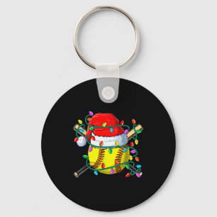 Christmas Softball Xmas Santa Srts Hat Mens Womens Key Ring