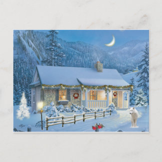 Christmas solitude Winter Cottage Holiday Postcard