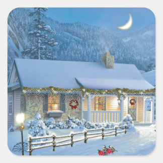 Christmas solitude Winter Cottage Square Sticker