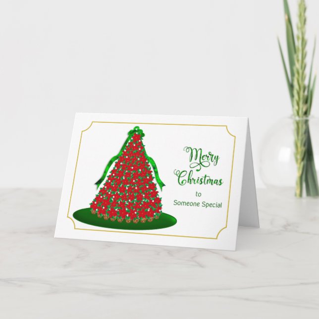 Christmas, Someone Special. Red Poinsettia Tree Holiday Card (Front)