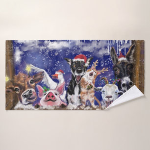 Christmas Song - Animal Party - Happy Bath Towel