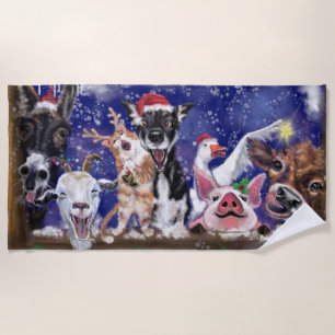 Christmas Song - Animal Party - Happy Beach Towel