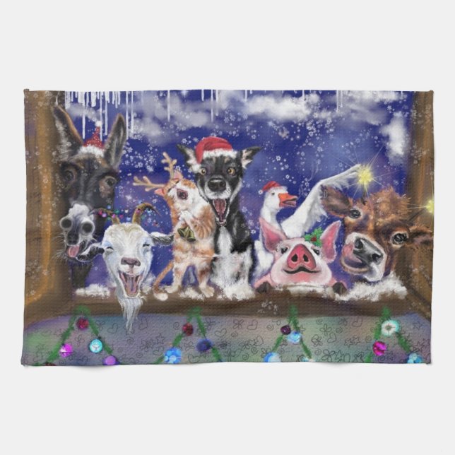 Christmas Song - Animal Party Tea Towel (Horizontal)