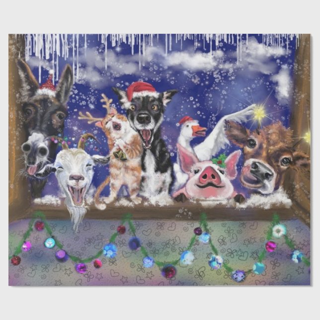 Christmas Song - Animal Party Wrapping Paper (Flat)