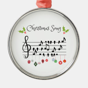 Christmas Song Musical Notes Birds and Holly Metal Tree Decoration